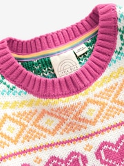 Little Bird by Jools Oliver Multi Pastel 100% Cotton Christmas Fairisle Pattern Knitted Jumper - Image 5 of 8