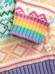 Little Bird by Jools Oliver Multi Pastel 100% Cotton Christmas Fairisle Pattern Knitted Jumper - Image 6 of 8