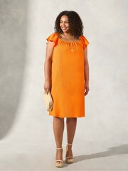 Live Unlimited Curve Orange Frill Shoulder Sun Dress - Image 1 of 4