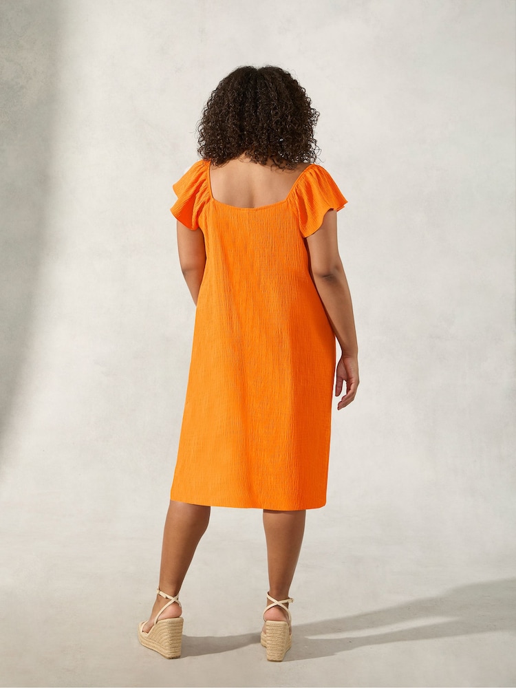 Live Unlimited Curve Orange Frill Shoulder Sun Dress - Image 2 of 4