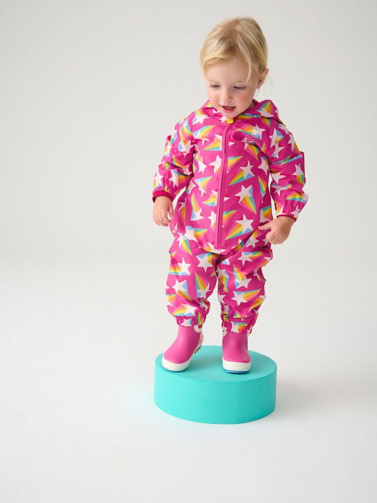 Little Bird by Jools Oliver Pink Star Rainbow Waterproof Puddlesuit - Image 2 of 10