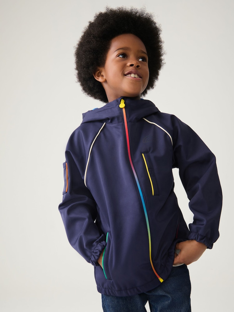 Little Bird by Jools Oliver Navy Navy Rainbow Trim Shower Resistant Softshell Jacket - Image 1 of 9