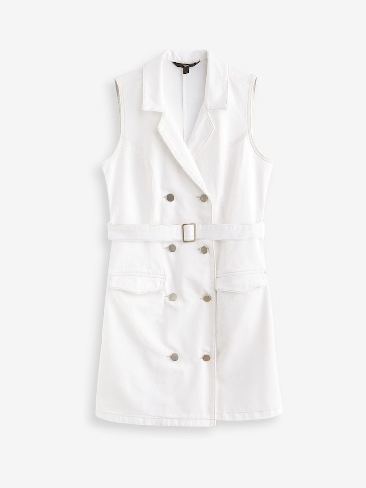White Double Breasted Denim Blazer Dress - Image 5 of 5