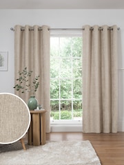 Natural Heavyweight Chenille Eyelet Lined Curtains - Image 1 of 6