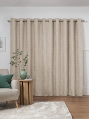 Natural Heavyweight Chenille Eyelet Lined Curtains - Image 2 of 6