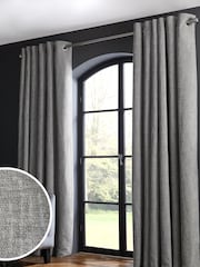 Grey Silver Heavyweight Chenille Eyelet Lined Curtains - Image 1 of 7