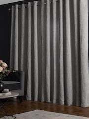 Grey Silver Heavyweight Chenille Eyelet Lined Curtains - Image 2 of 7
