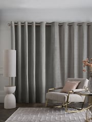 Grey Silver Heavyweight Chenille Eyelet Lined Curtains - Image 7 of 7