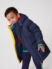 Little Bird by Jools Oliver Navy Rainbow Trim Shower Resistant Parka Jacket - Image 1 of 10