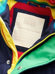 Little Bird by Jools Oliver Navy Rainbow Trim Shower Resistant Parka Jacket - Image 10 of 10