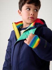 Little Bird by Jools Oliver Navy Rainbow Trim Shower Resistant Parka Jacket - Image 2 of 10