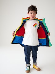 Little Bird by Jools Oliver Navy Rainbow Trim Shower Resistant Parka Jacket - Image 3 of 10