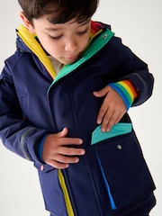 Little Bird by Jools Oliver Navy Rainbow Trim Shower Resistant Parka Jacket - Image 4 of 10