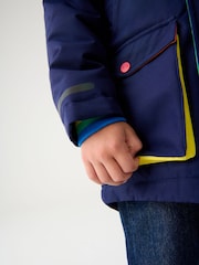 Little Bird by Jools Oliver Navy Rainbow Trim Shower Resistant Parka Jacket - Image 5 of 10
