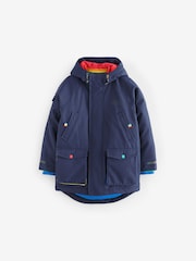 Little Bird by Jools Oliver Navy Rainbow Trim Shower Resistant Parka Jacket - Image 7 of 10