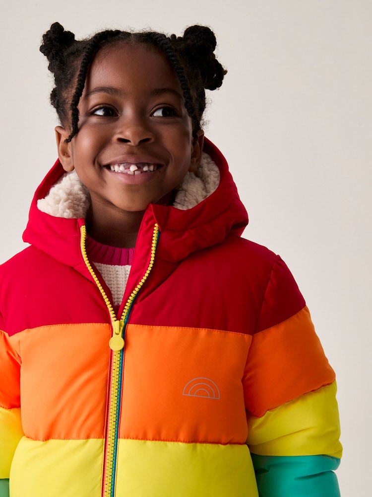 Little Bird by Jools Oliver Multi Rainbow Shower Resistant Longline Padded Coat - Image 1 of 10