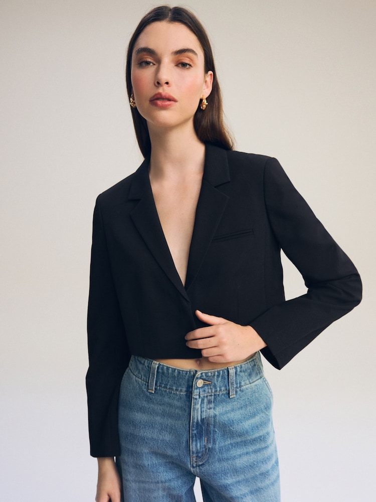 Black Cropped Tailored Blazer - Image 1 of 5 Black Cropped Tailored Blazer - Image 1 of 5