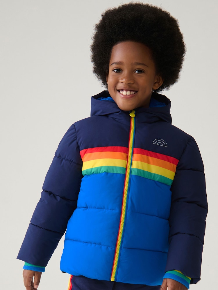 Little Bird by Jools Oliver Navy Rainbow Stripe Shower Resistant Padded Coat - Image 2 of 9 Little Bird by Jools Oliver Navy Rainbow Stripe Shower Resistant Padded Coat - Image 2 of 9