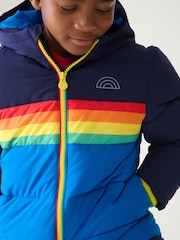 Little Bird by Jools Oliver Navy Rainbow Stripe Shower Resistant Padded Coat - Image 6 of 9