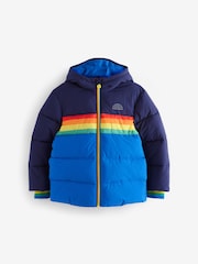 Little Bird by Jools Oliver Navy Rainbow Stripe Shower Resistant Padded Coat - Image 8 of 9