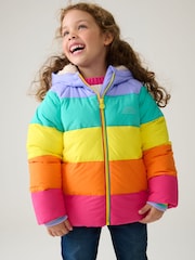 Little Bird by Jools Oliver Multi Pastel Rainbow Stripe Shower Resistant Padded Coat - Image 1 of 9