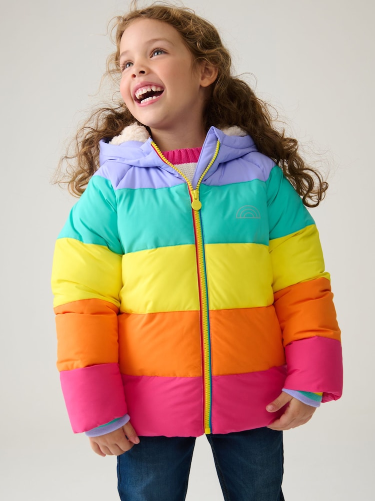 Little Bird by Jools Oliver Multi Pastel Rainbow Stripe Shower Resistant Padded Coat - Image 1 of 9