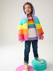 Little Bird by Jools Oliver Multi Pastel Rainbow Stripe Shower Resistant Padded Coat - Image 3 of 9