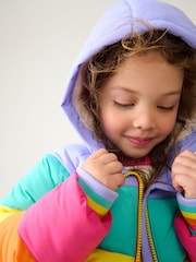 Little Bird by Jools Oliver Multi Pastel Rainbow Stripe Shower Resistant Padded Coat - Image 4 of 9