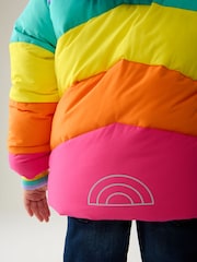Little Bird by Jools Oliver Multi Pastel Rainbow Stripe Shower Resistant Padded Coat - Image 6 of 9