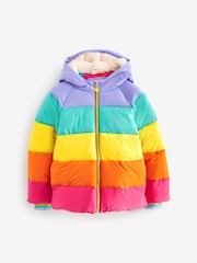 Little Bird by Jools Oliver Multi Pastel Rainbow Stripe Shower Resistant Padded Coat - Image 7 of 9
