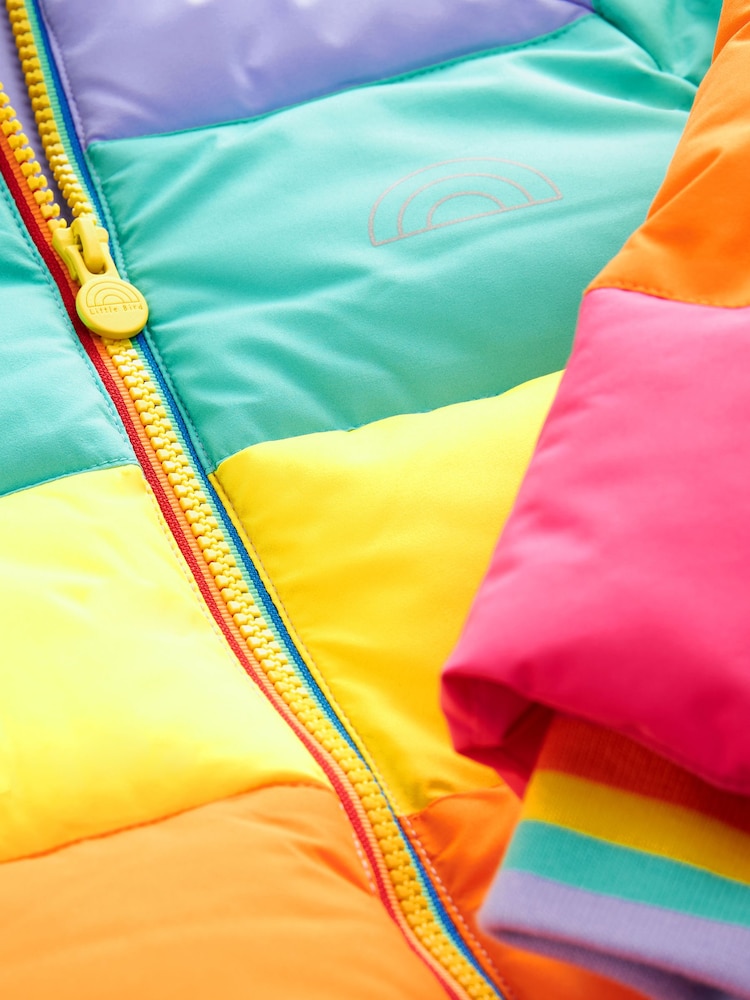 Little Bird by Jools Oliver Multi Pastel Rainbow Stripe Shower Resistant Padded Coat - Image 9 of 9