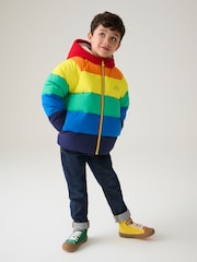 Little Bird by Jools Oliver Multi Bright Rainbow Stripe Shower Resistant Padded Coat - Image 2 of 7