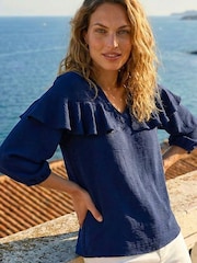 Roman Blue Frill Front Woven Top - Image 3 of 5