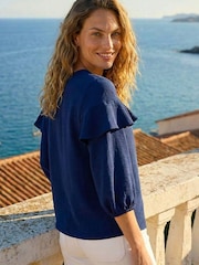 Roman Blue Frill Front Woven Top - Image 4 of 5