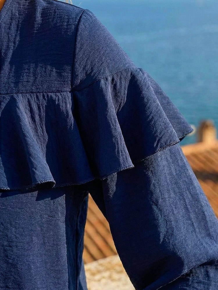 Roman Blue Frill Front Woven Top - Image 5 of 5