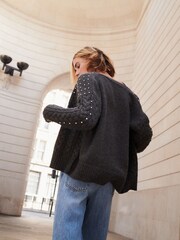 Grey Cable Detail Gem Button Cardigan - Image 3 of 6