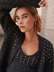 Grey Cable Detail Gem Button Cardigan - Image 4 of 6