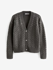 Grey Cable Detail Gem Button Cardigan - Image 5 of 6