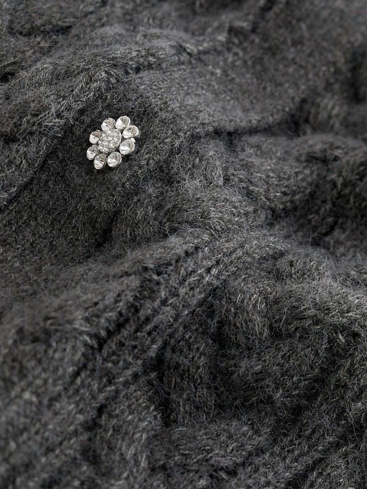 Grey Cable Detail Gem Button Cardigan - Image 6 of 6