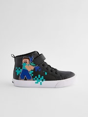 Black Standard Fit (F) Minecraft Elastic Lace High Top Trainers - Image 2 of 5