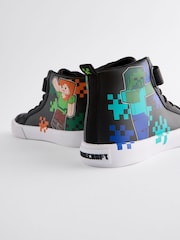Black Standard Fit (F) Minecraft Elastic Lace High Top Trainers - Image 3 of 5