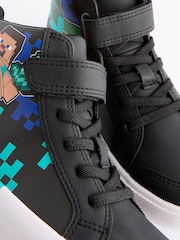 Black Standard Fit (F) Minecraft Elastic Lace High Top Trainers - Image 5 of 5