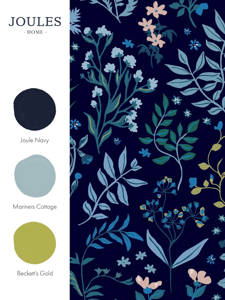 Joules Blue Holcombe Floral Wallpaper Sample - Image 3 of 3 Joules Blue Holcombe Floral Wallpaper Sample - Image 3 of 3