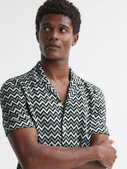 Reiss Multi Balsa Ribbed Striped Cuban Collar T-Shirt - Image 1 of 4