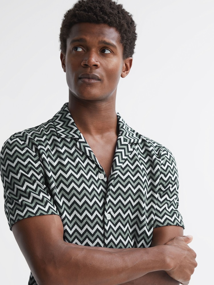 Reiss Multi Balsa Ribbed Striped Cuban Collar T-Shirt - Image 1 of 4