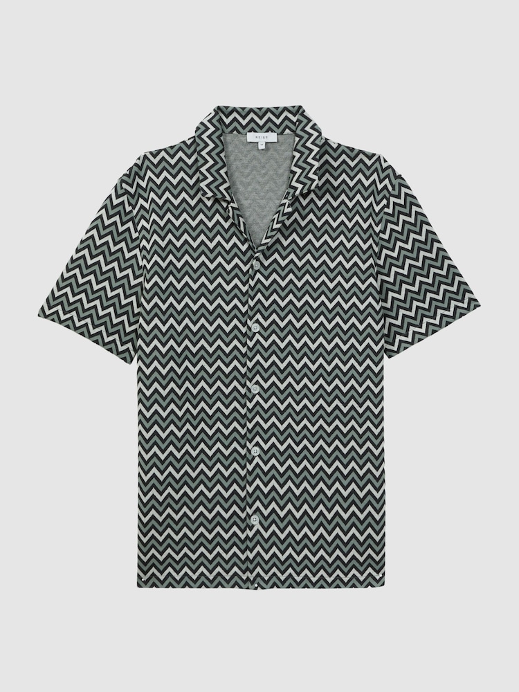 Reiss Multi Balsa Ribbed Striped Cuban Collar T-Shirt - Image 2 of 4