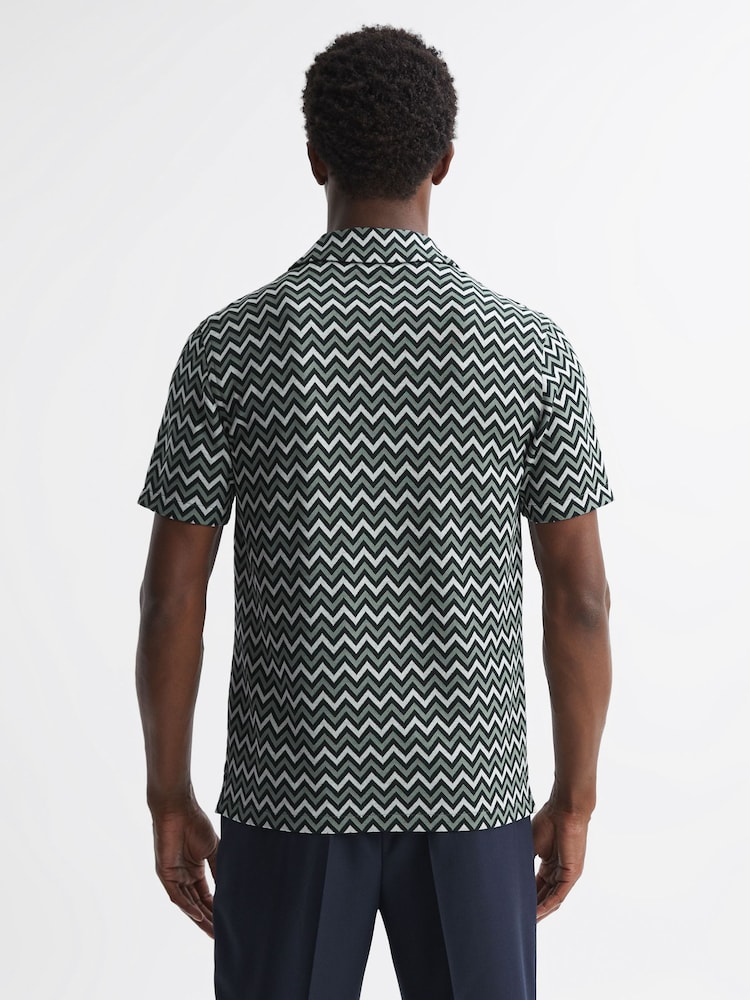 Reiss Multi Balsa Ribbed Striped Cuban Collar T-Shirt - Image 4 of 4