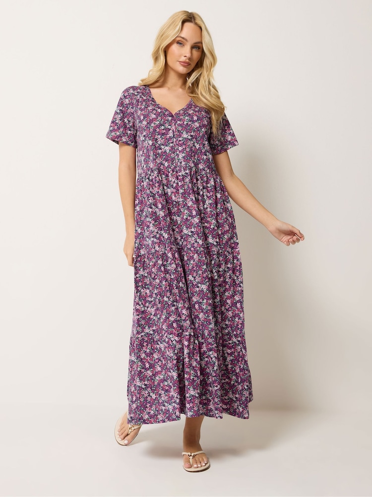 M&Co Purple Notch Neck Dress - Image 1 of 5 M&Co Purple Notch Neck Dress - Image 1 of 5