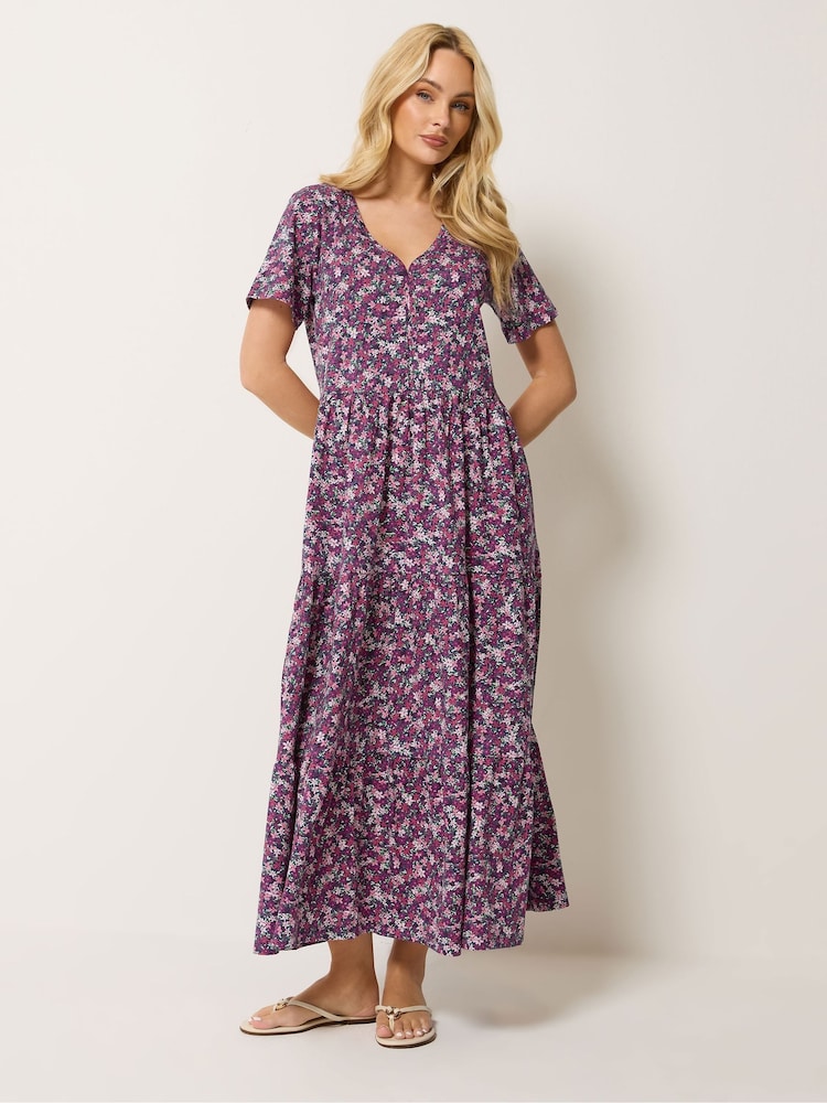 M&Co Purple Notch Neck Dress - Image 2 of 5 M&Co Purple Notch Neck Dress - Image 2 of 5