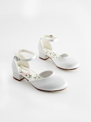 White Flower Girl Occasion Ankle Strap Low Heel Shoes - Image 1 of 5